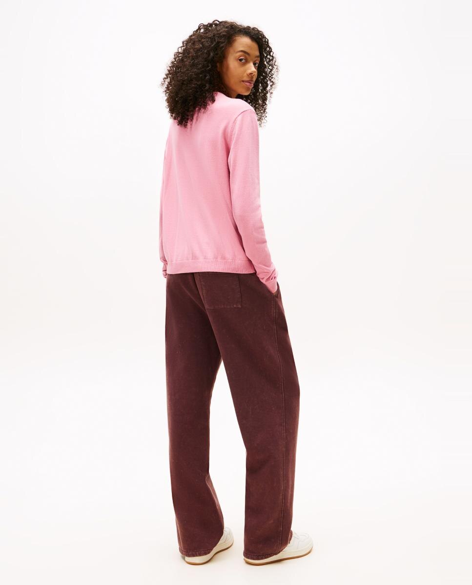 Camisola de malha básica de mulher com decote redondo Rosa-2