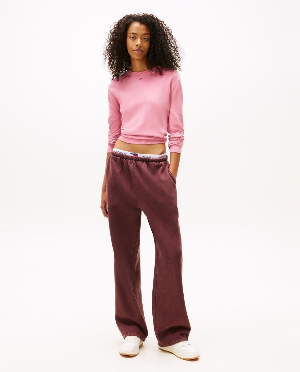 Camisola de malha básica de mulher com decote redondo Rosa-3