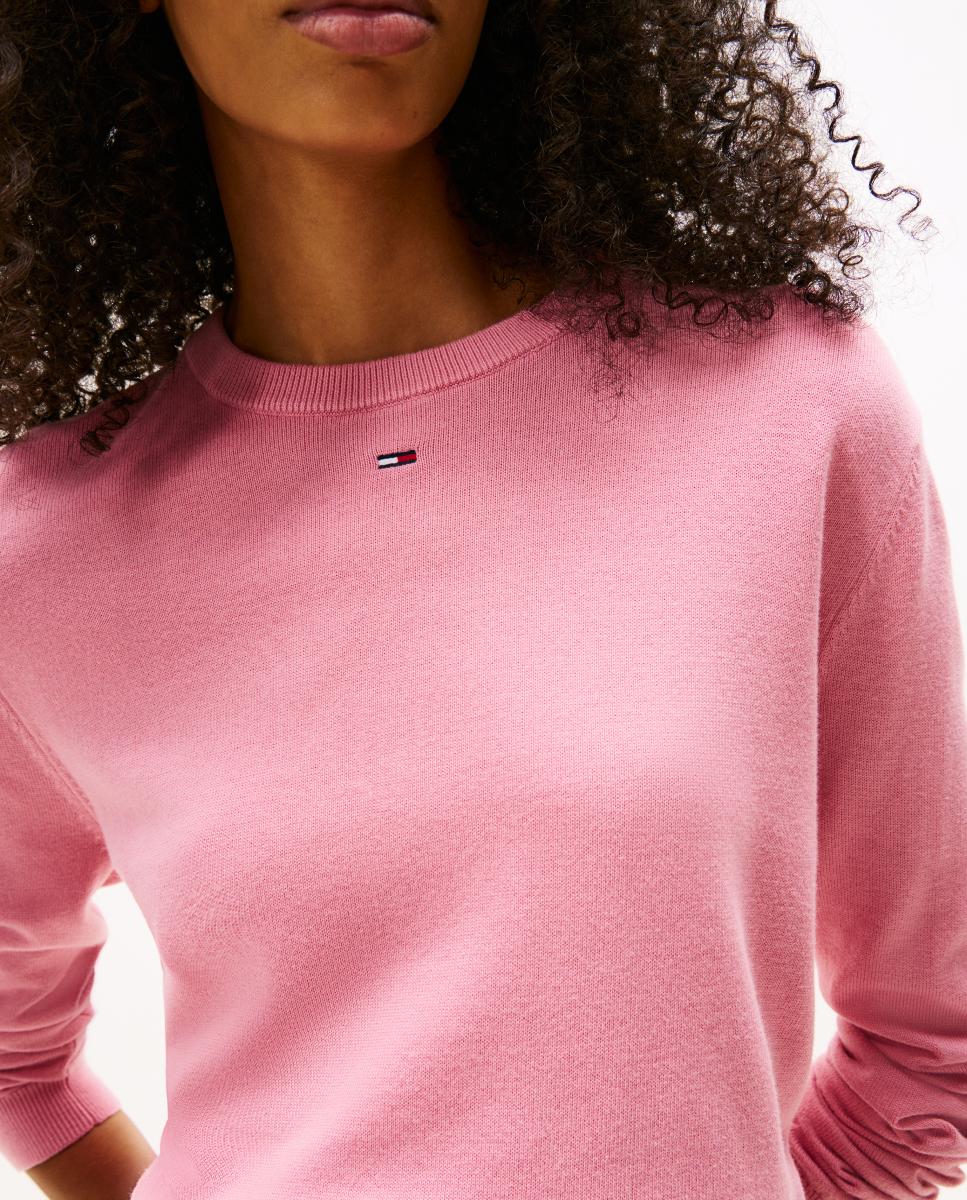 Camisola de malha básica de mulher com decote redondo Rosa-4