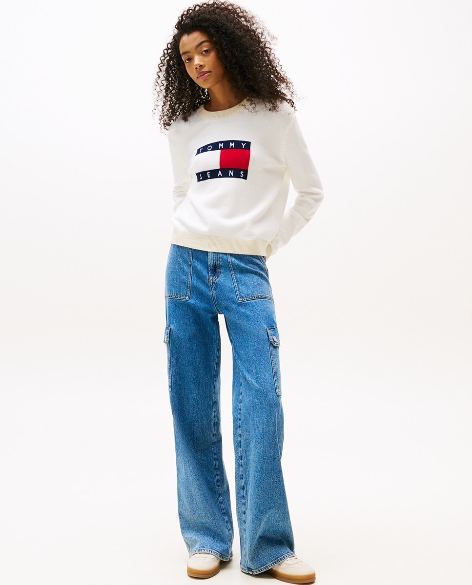 Camisola de Malha com Logótipo e Contrastes Cru-3