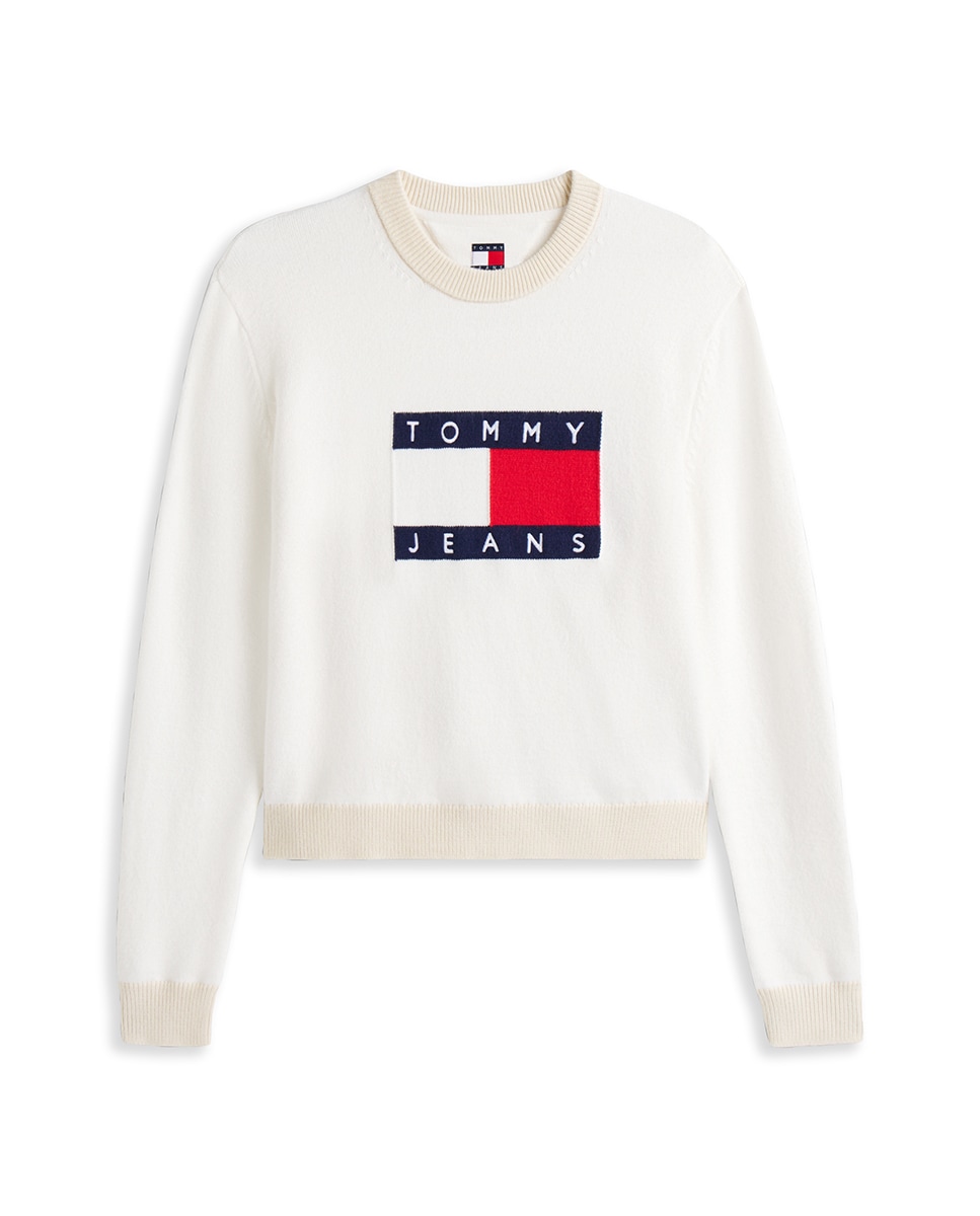 Camisola de Malha com Logótipo e Contrastes Cru-4