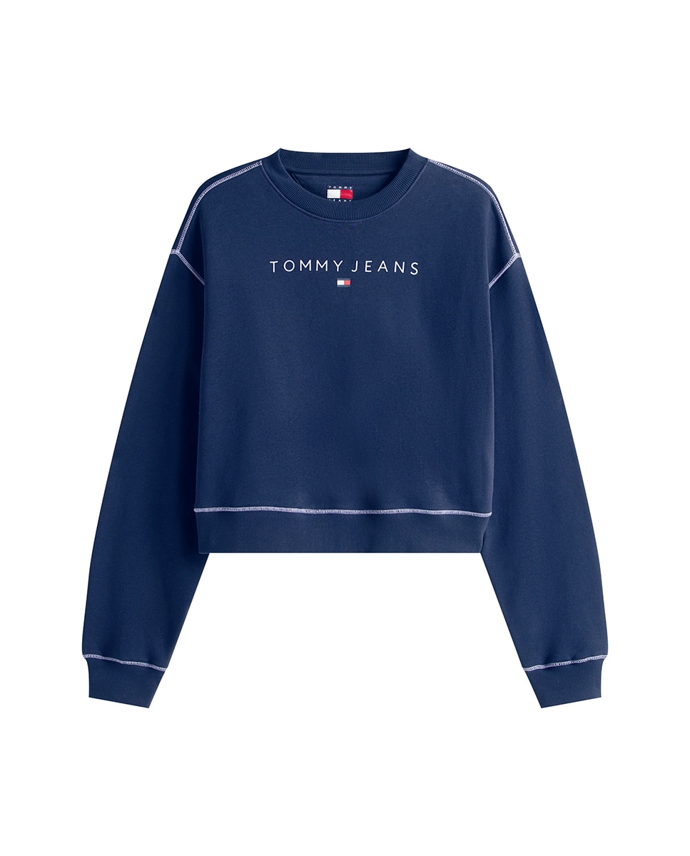 Sweatshirt Relaxed Crop Fit com Costuras em Contraste Azul-marinho-5
