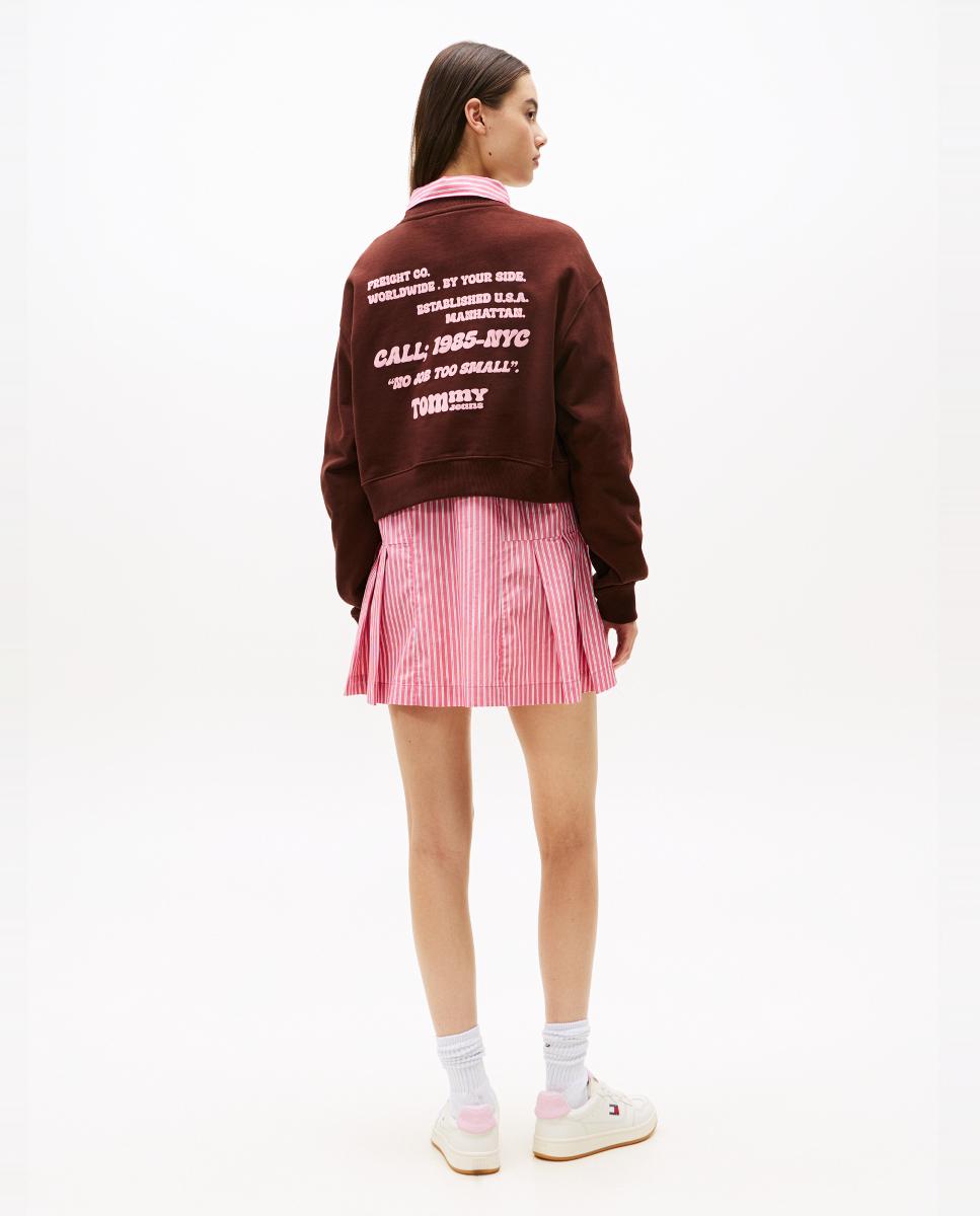Sweatshirt Relaxed Crop Fit com Logótipo nas Costas Castanho-escuro-2