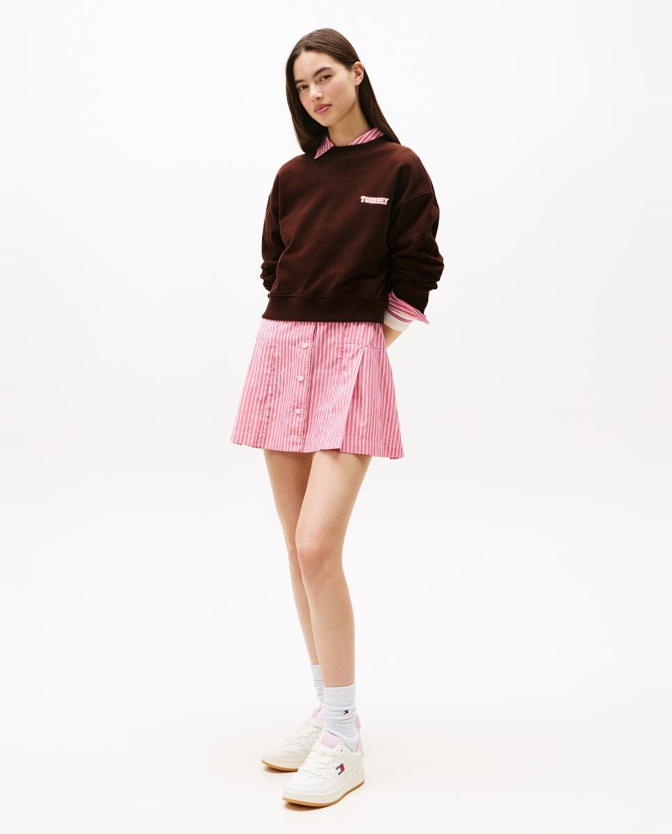 Sweatshirt Relaxed Crop Fit com Logótipo nas Costas Castanho-escuro-5