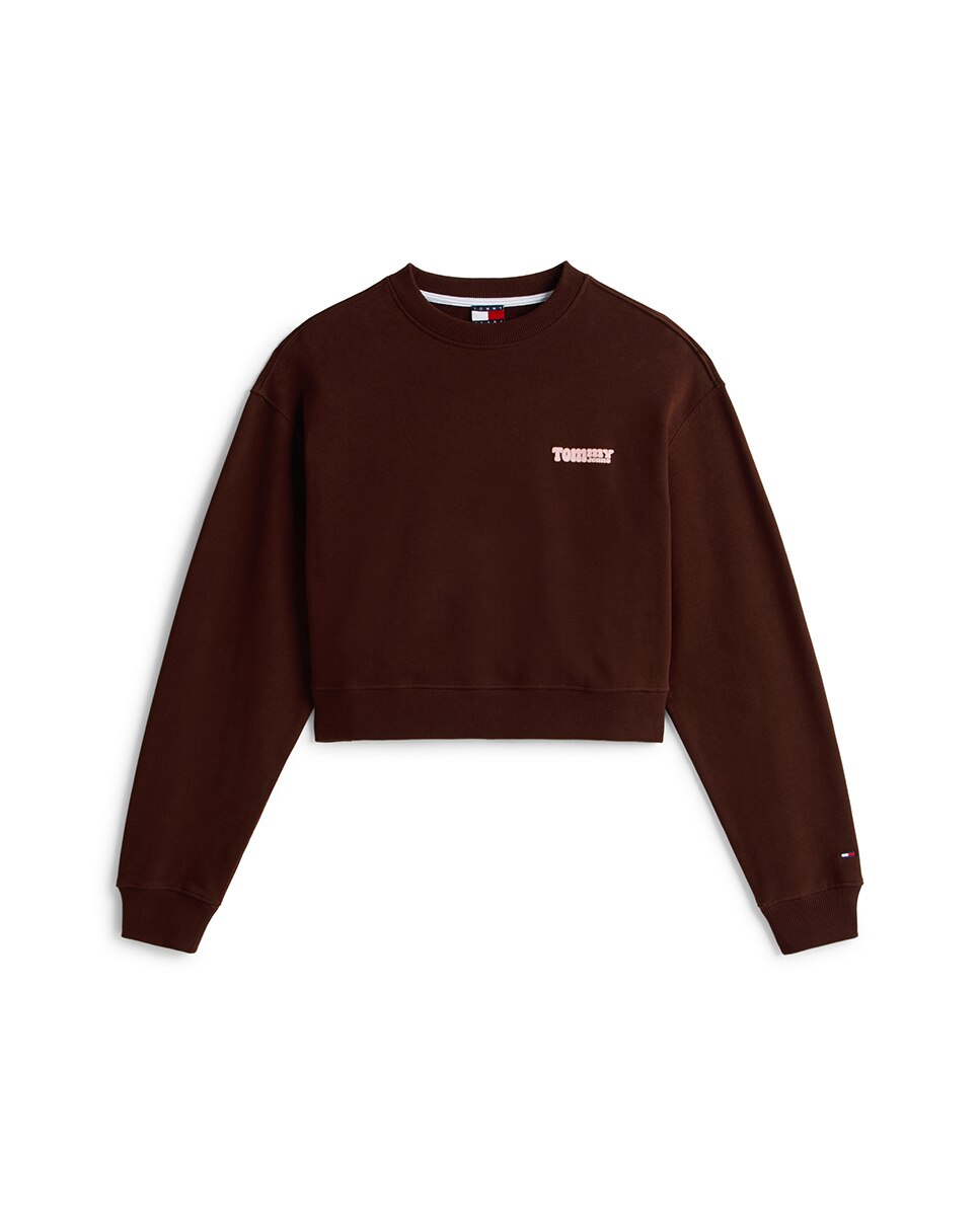 Sweatshirt Relaxed Crop Fit com Logótipo nas Costas Castanho-escuro-4
