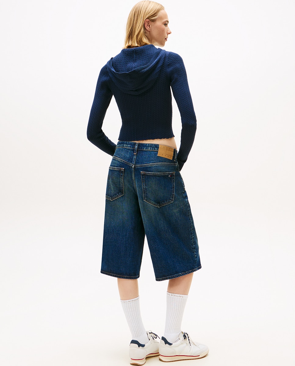 Cardigan de Malha com Capuz e Fecho de Correr Azul-marinho-2