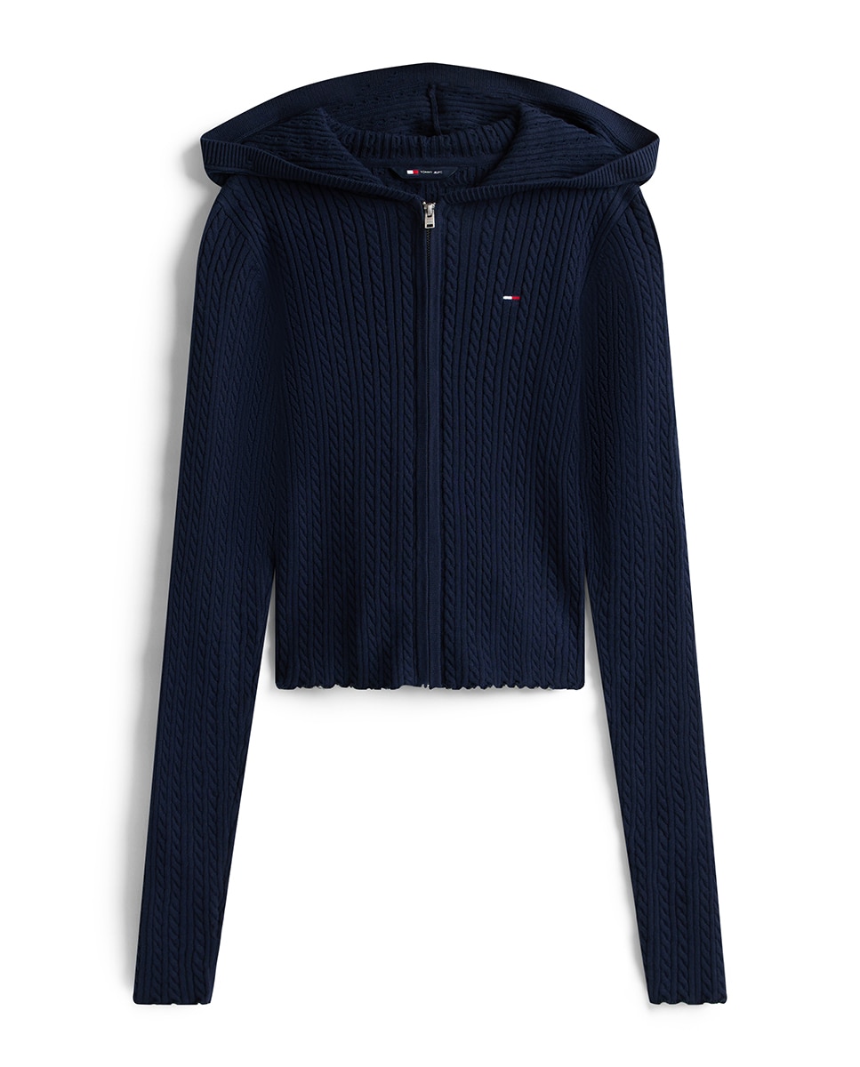 Cardigan de Malha com Capuz e Fecho de Correr Azul-marinho-5