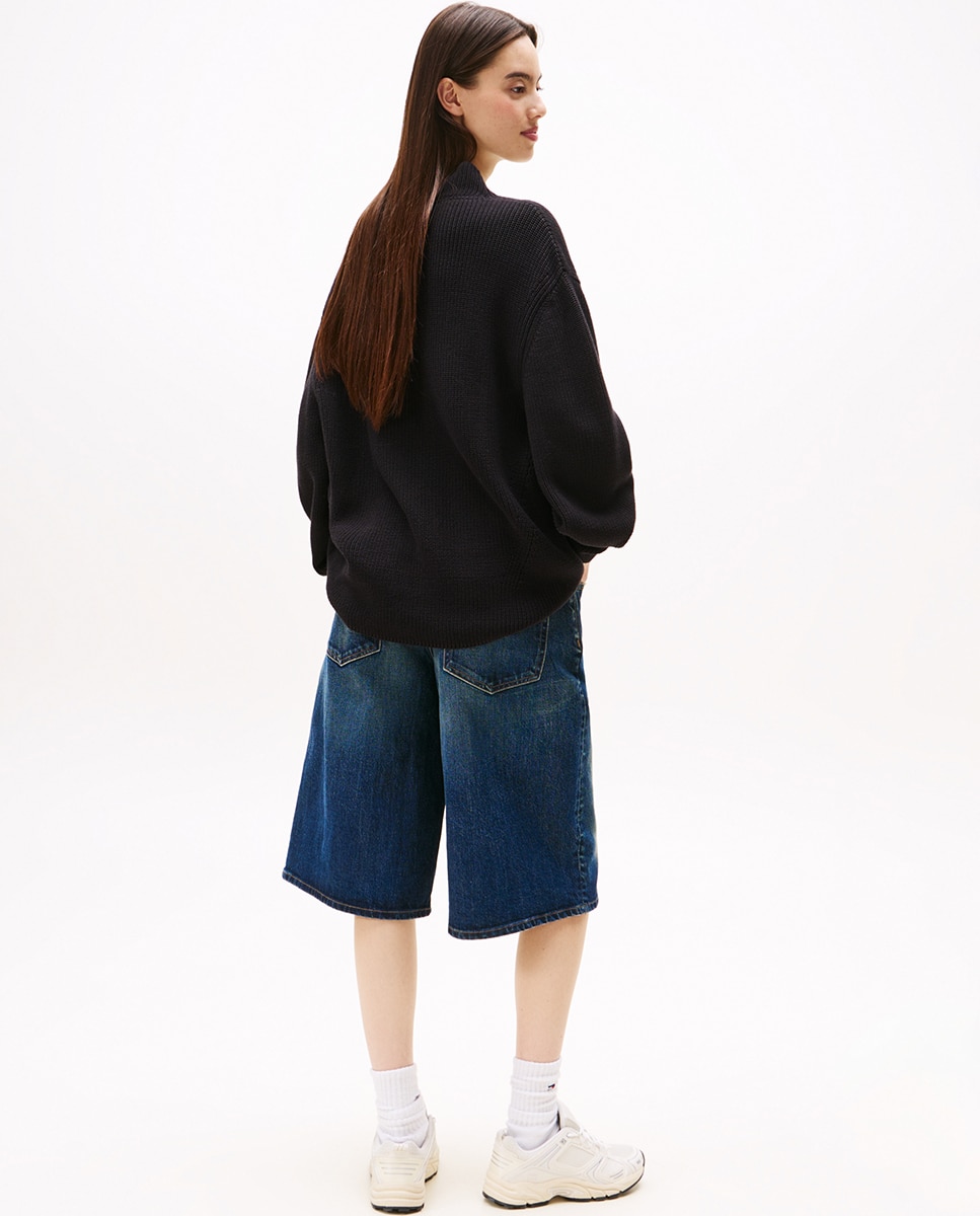 Camisola de Malha com Logótipo e Gola Mock Preto-2