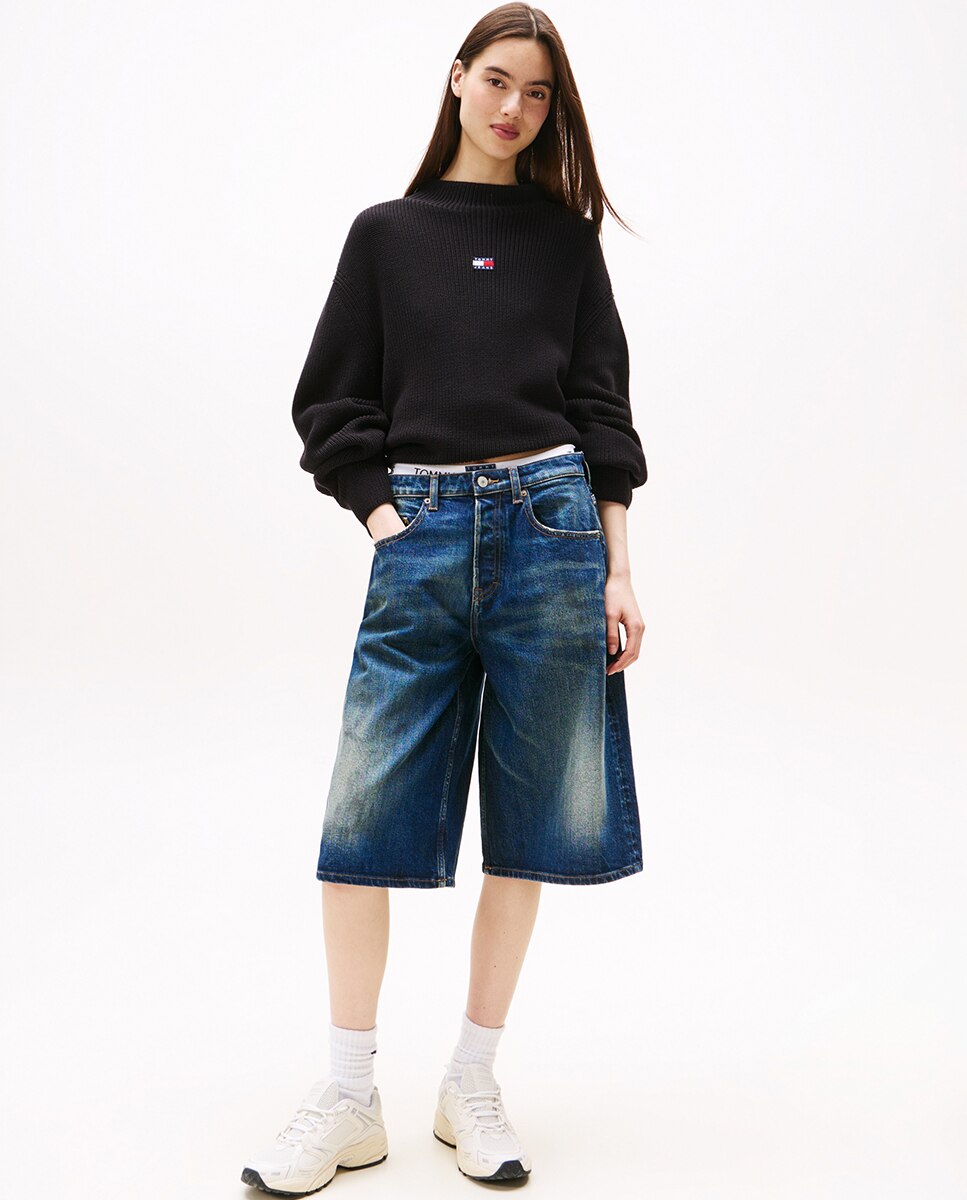 Camisola de Malha com Logótipo e Gola Mock Preto-3