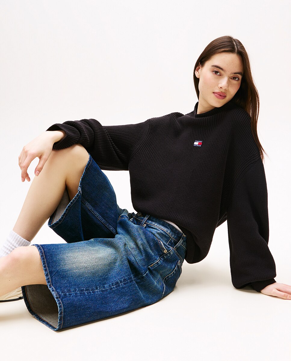 Camisola de Malha com Logótipo e Gola Mock Preto-4