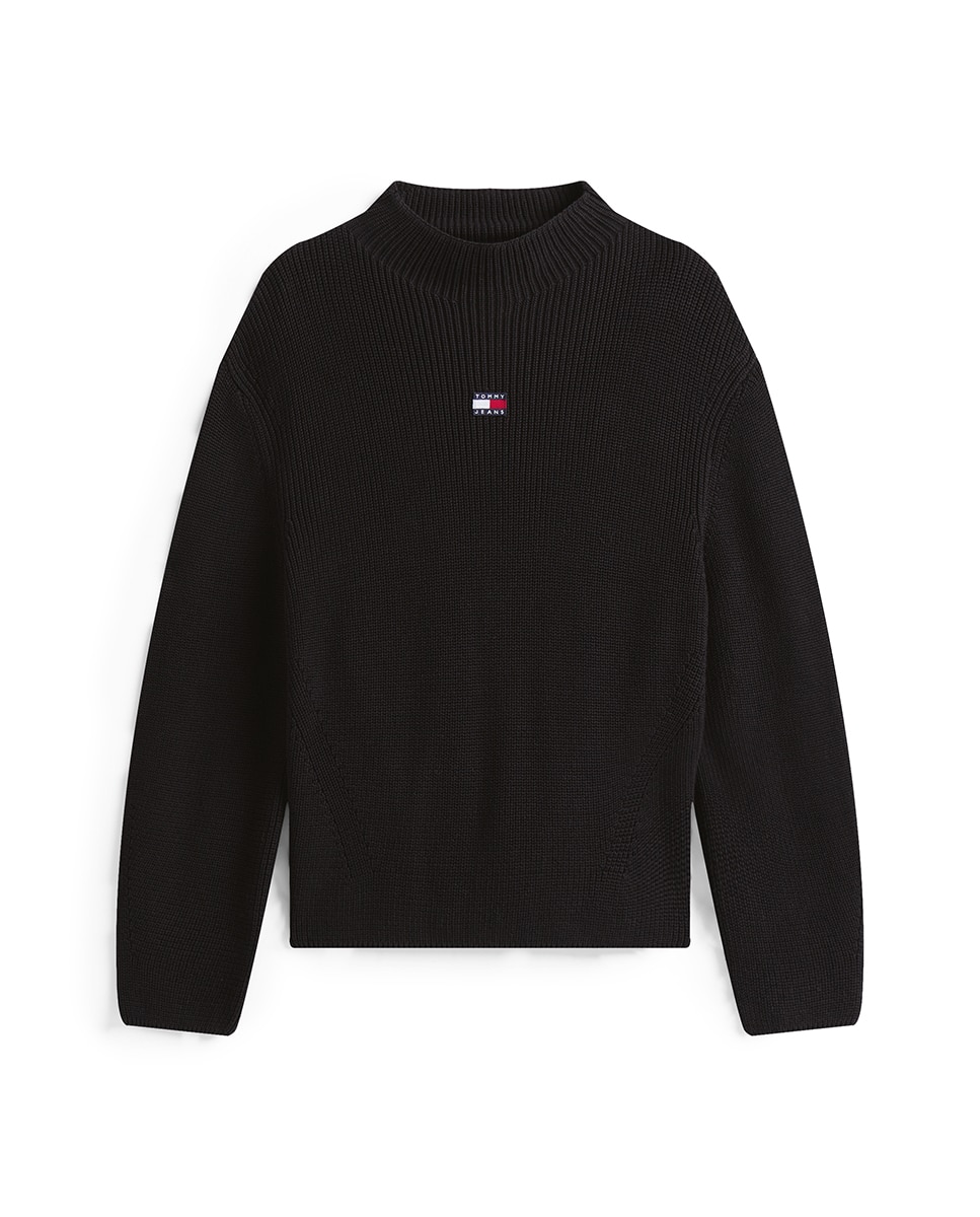 Camisola de Malha com Logótipo e Gola Mock Preto-5
