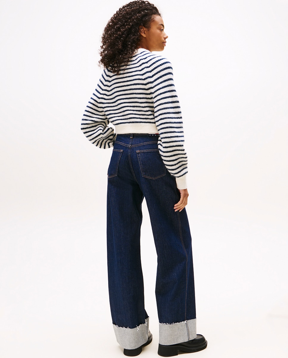 Camisola de Malha Cropped às Riscas Branco-2