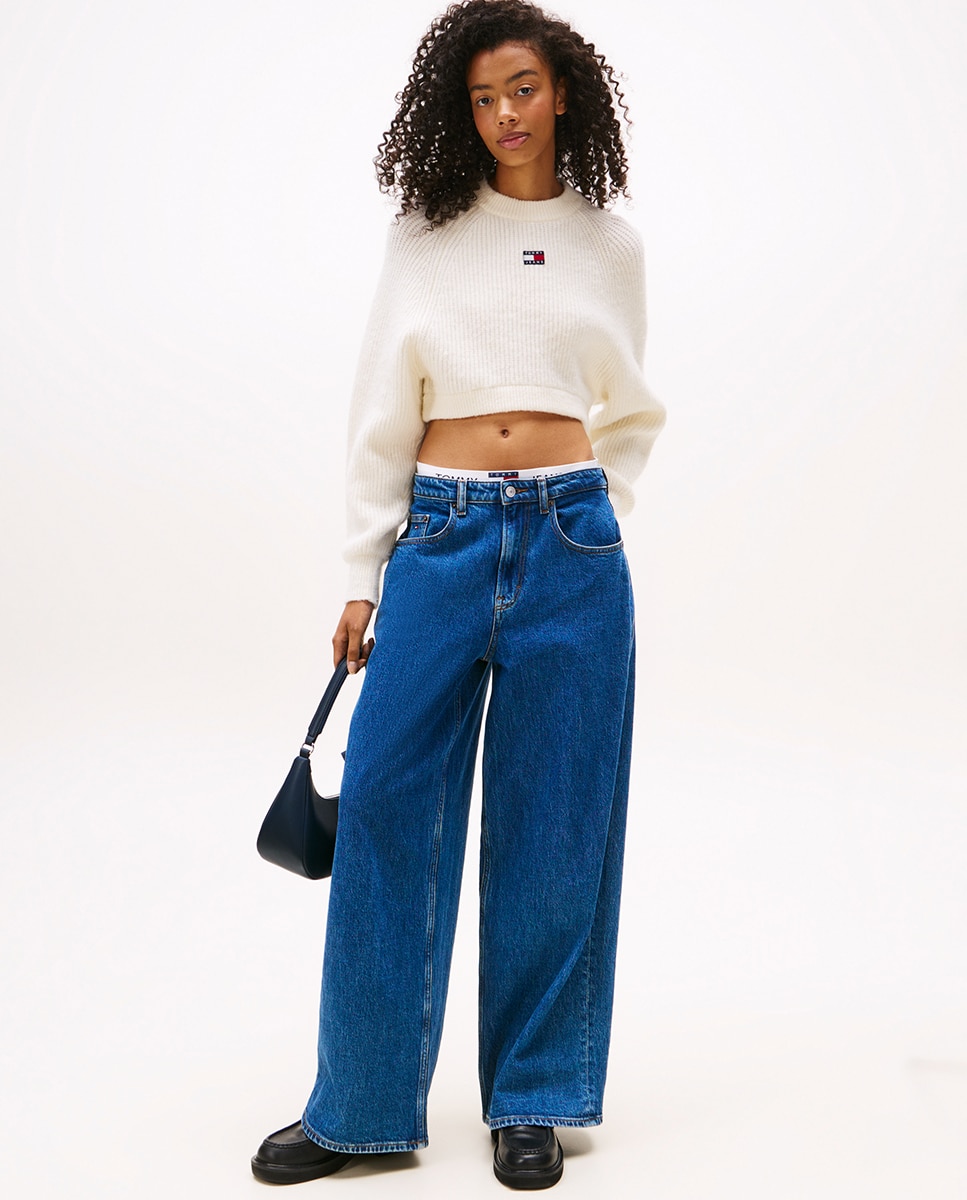 Camisola de Malha Crop Fit com Logótipo no Peito Branco-3