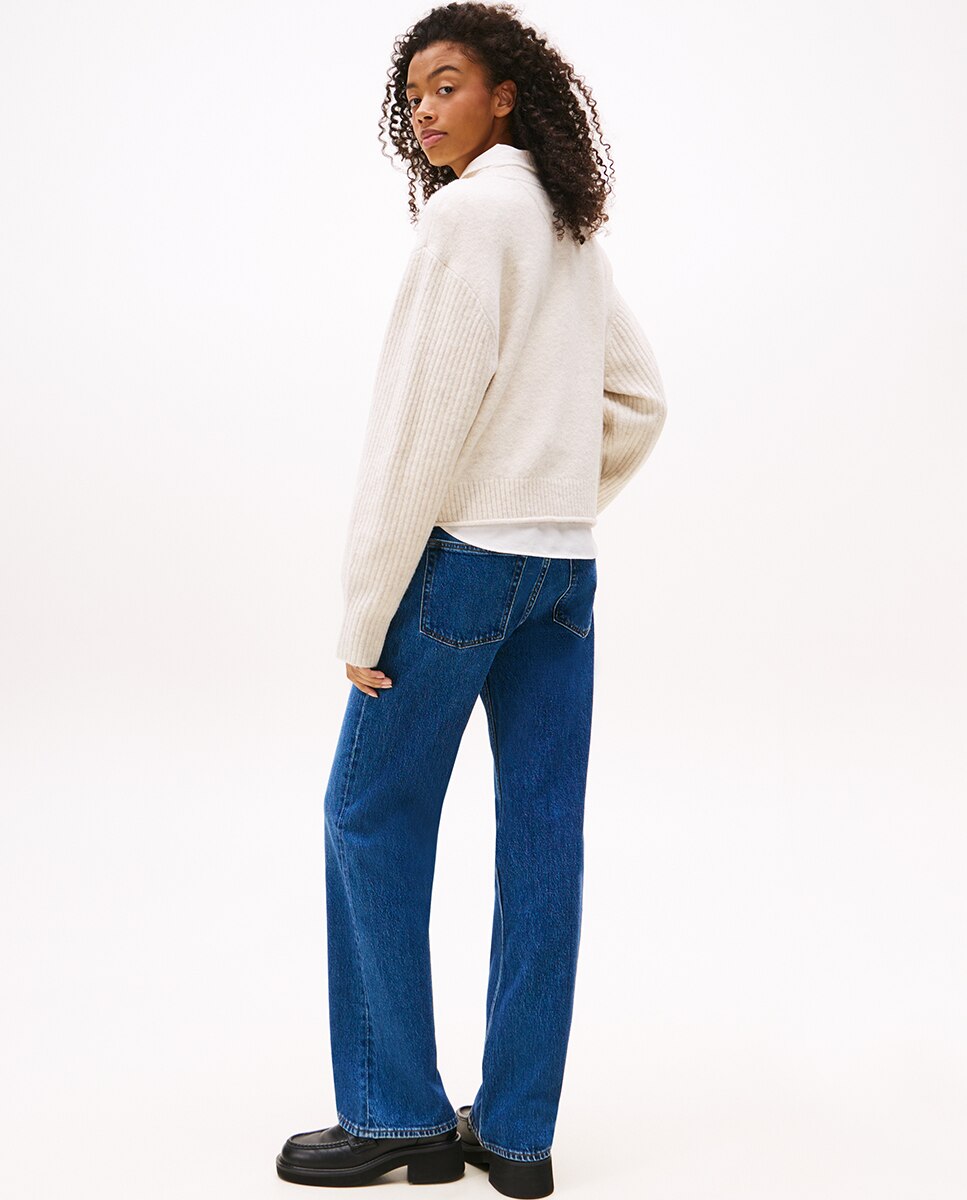 Camisola de Malha com Intársia e Mangas em Contraste Cru-2