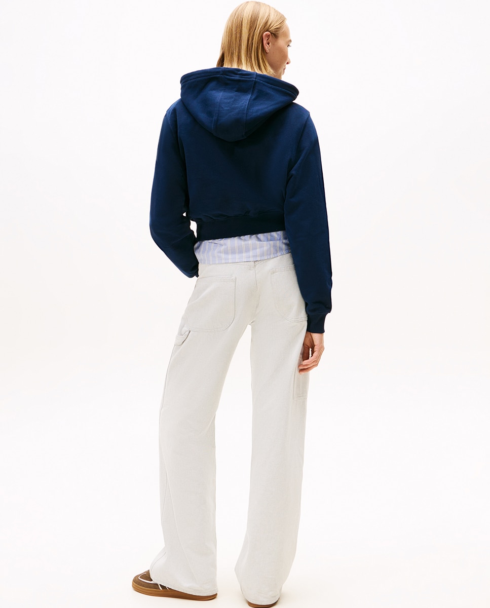 Sweatshirt de mulher com capuz e logótipo no peito Azul-marinho-2