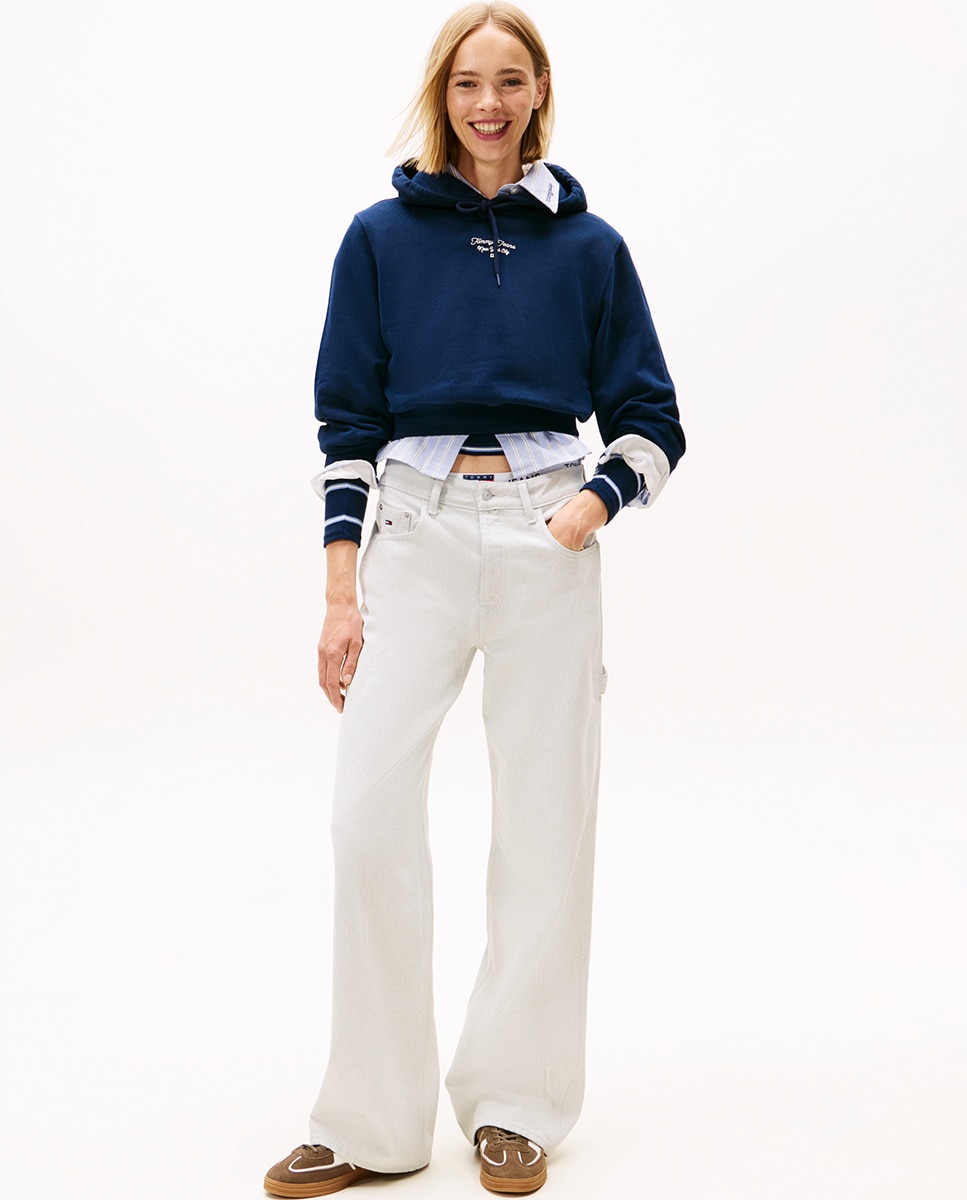 Sweatshirt de mulher com capuz e logótipo no peito Azul-marinho-3