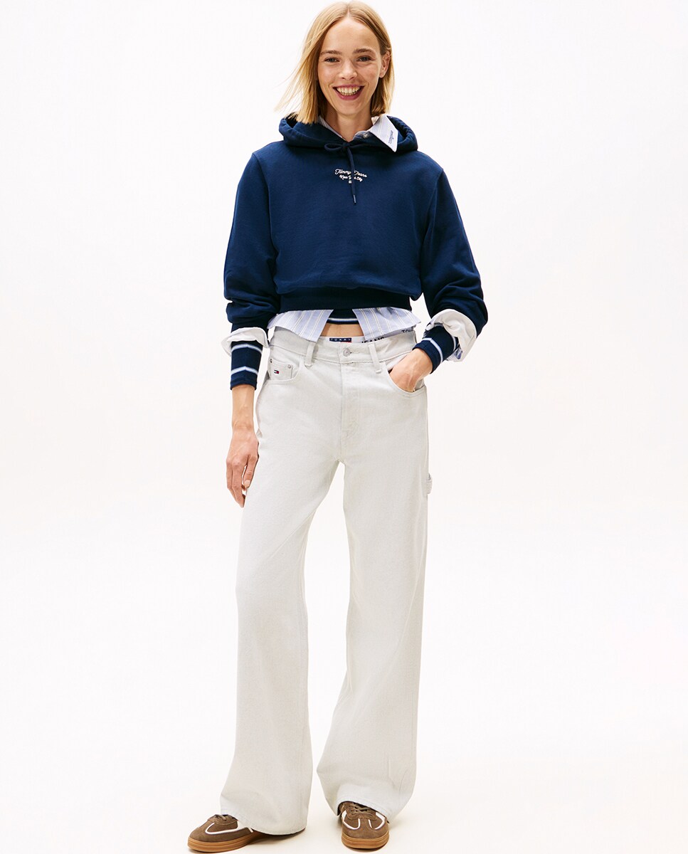 Sweatshirt de mulher com capuz e logótipo no peito Azul-marinho-3