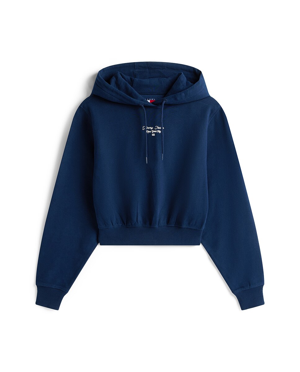 Sweatshirt de mulher com capuz e logótipo no peito Azul-marinho-5