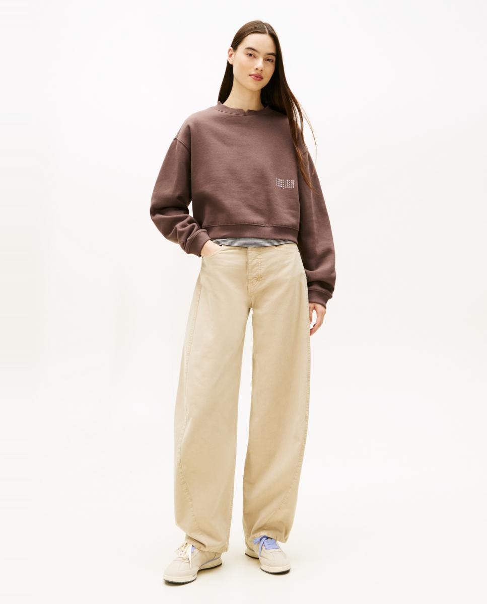 Sweatshirt Cropped Fit com Decote Redondo Preto-5
