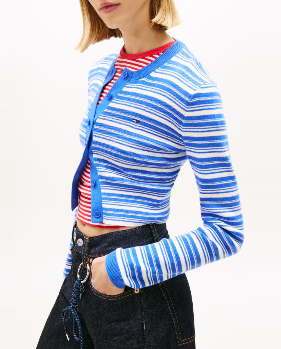 Cardigan Slim Fit às Riscas Azul-3