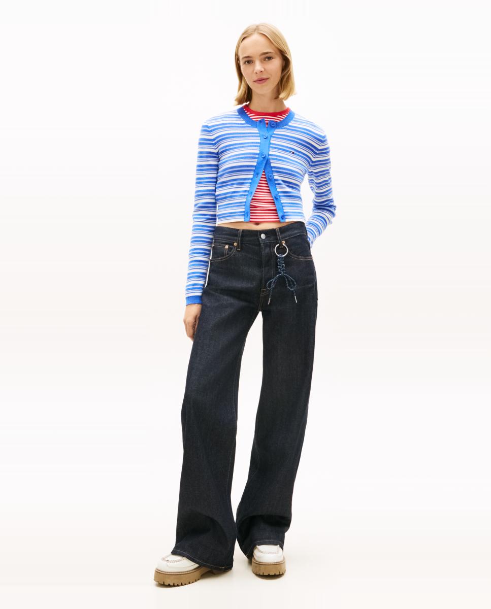 Cardigan Slim Fit às Riscas Azul-5
