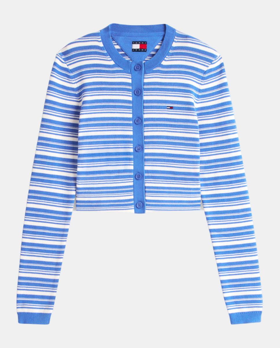 Cardigan Slim Fit às Riscas Azul-4
