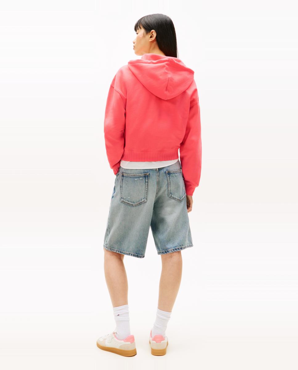 Sweatshirt com Capuz Boxy Fit de Gola Aberta Rosa-2