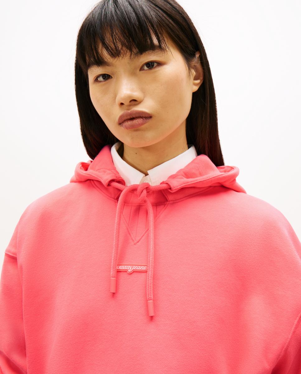 Sweatshirt com Capuz Boxy Fit de Gola Aberta Rosa-3