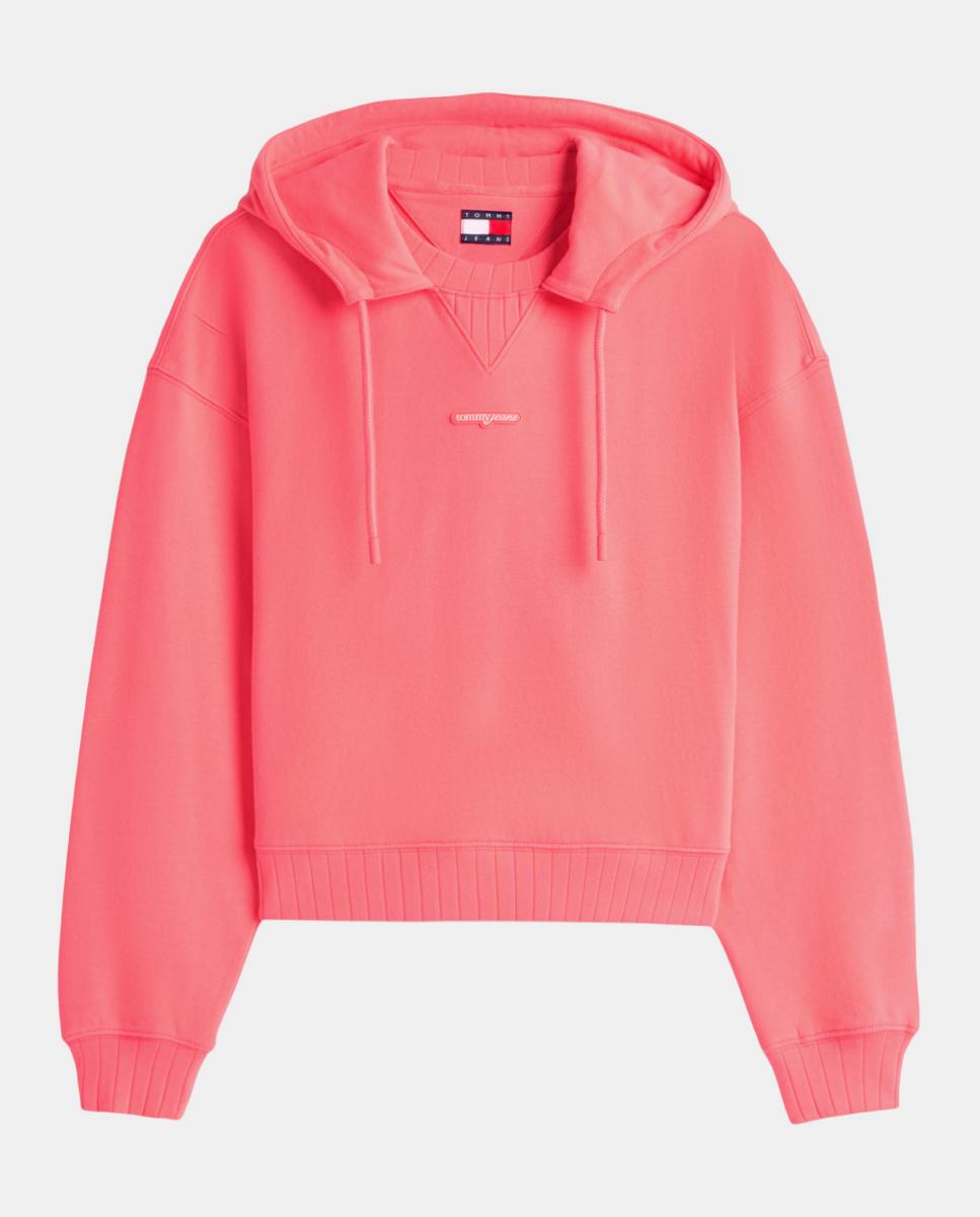 Sweatshirt com Capuz Boxy Fit de Gola Aberta Rosa-4