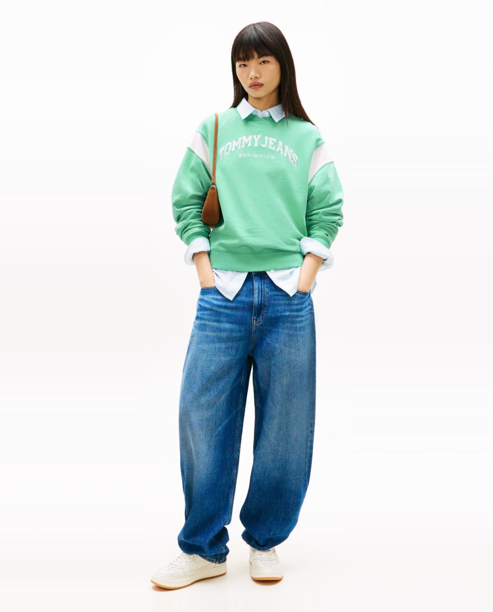 Sweatshirt sem Capuz Boxy Fit Verde Água-5