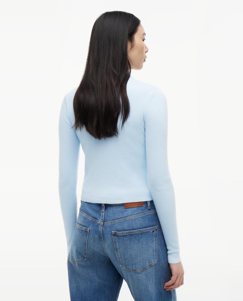 Cardigan com Fecho de Correr Azul-claro-3
