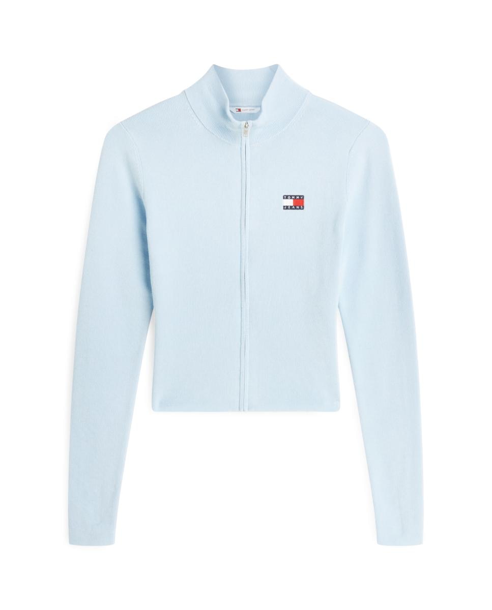 Cardigan com Fecho de Correr Azul-claro-4