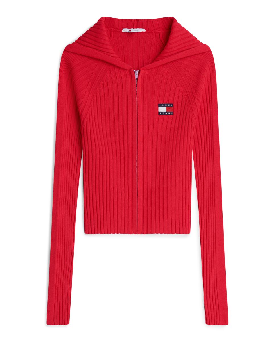 Cardigan com Capuz e Fecho de Correr Vermelho-4