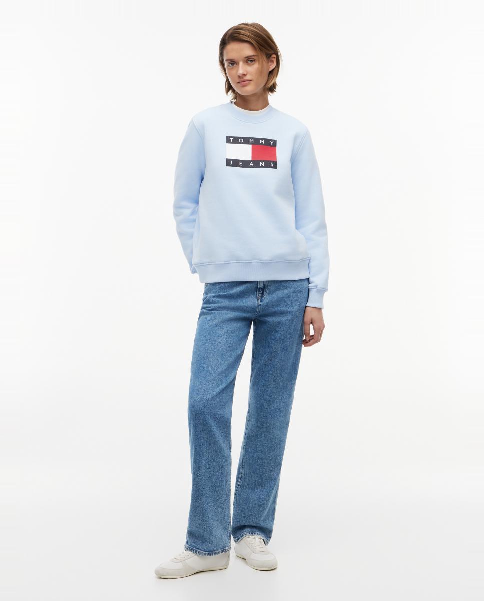 Sweatshirt com Logótipo Estampado à Frente e Regular Fit Azul-claro-5
