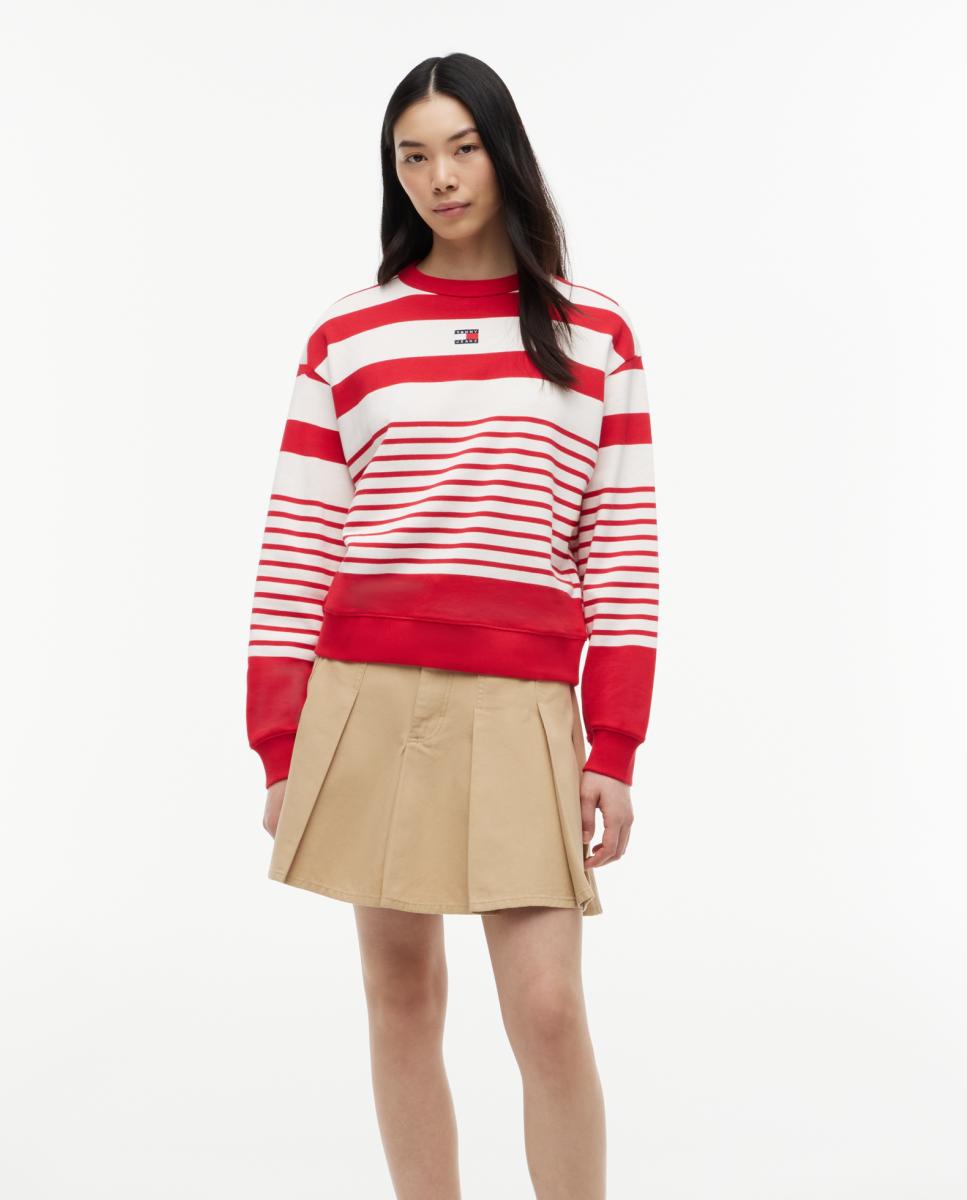 Sweatshirt Relaxed Fit às Riscas Vermelho-2