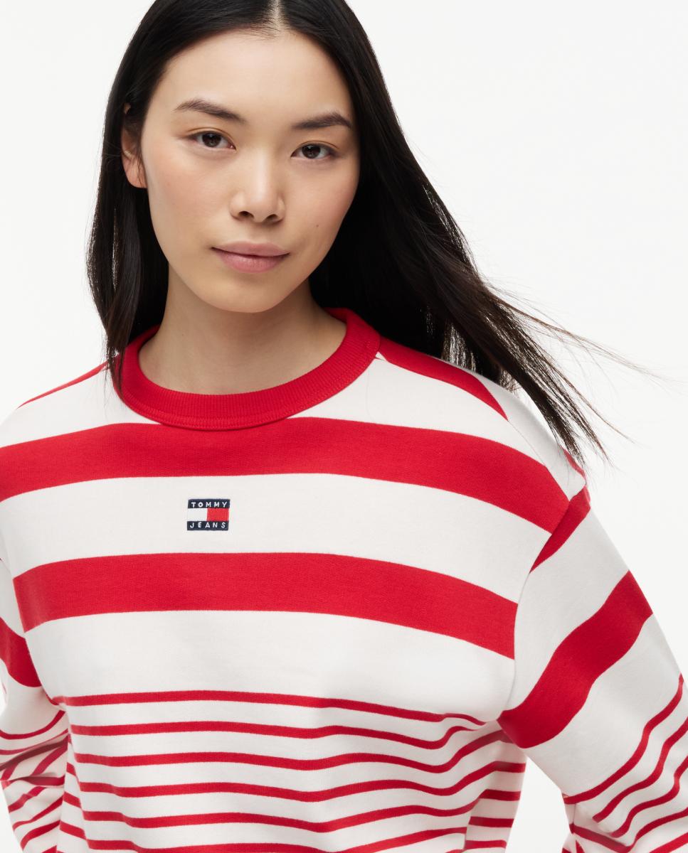 Sweatshirt Relaxed Fit às Riscas Vermelho-3