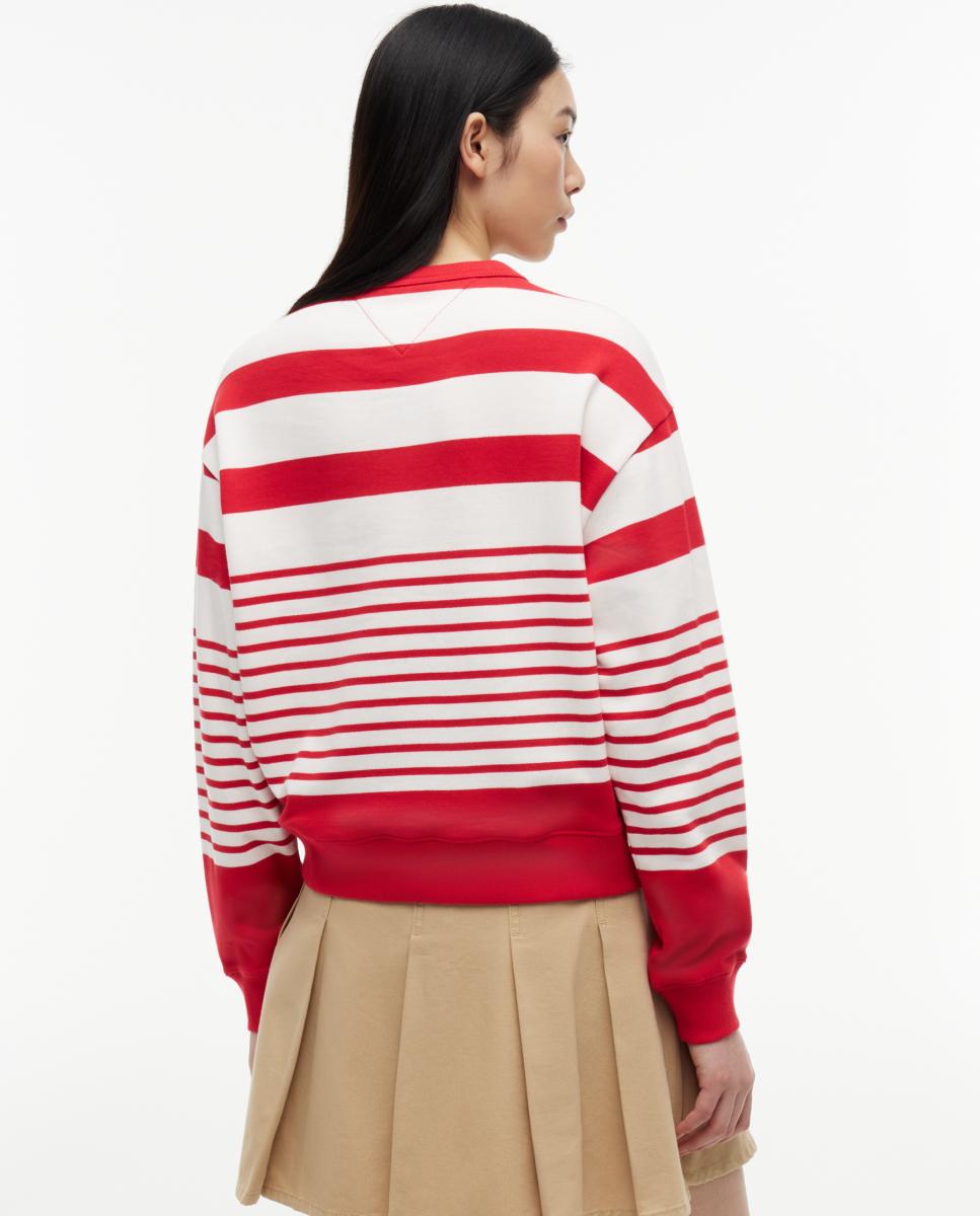 Sweatshirt Relaxed Fit às Riscas Vermelho-4