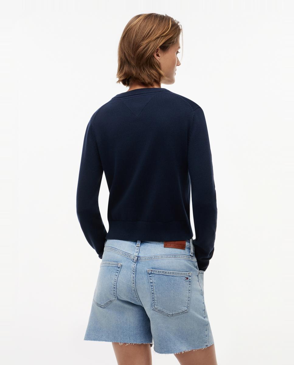 Camisola de Malha Regular Fit com Intársia Azul-marinho-3