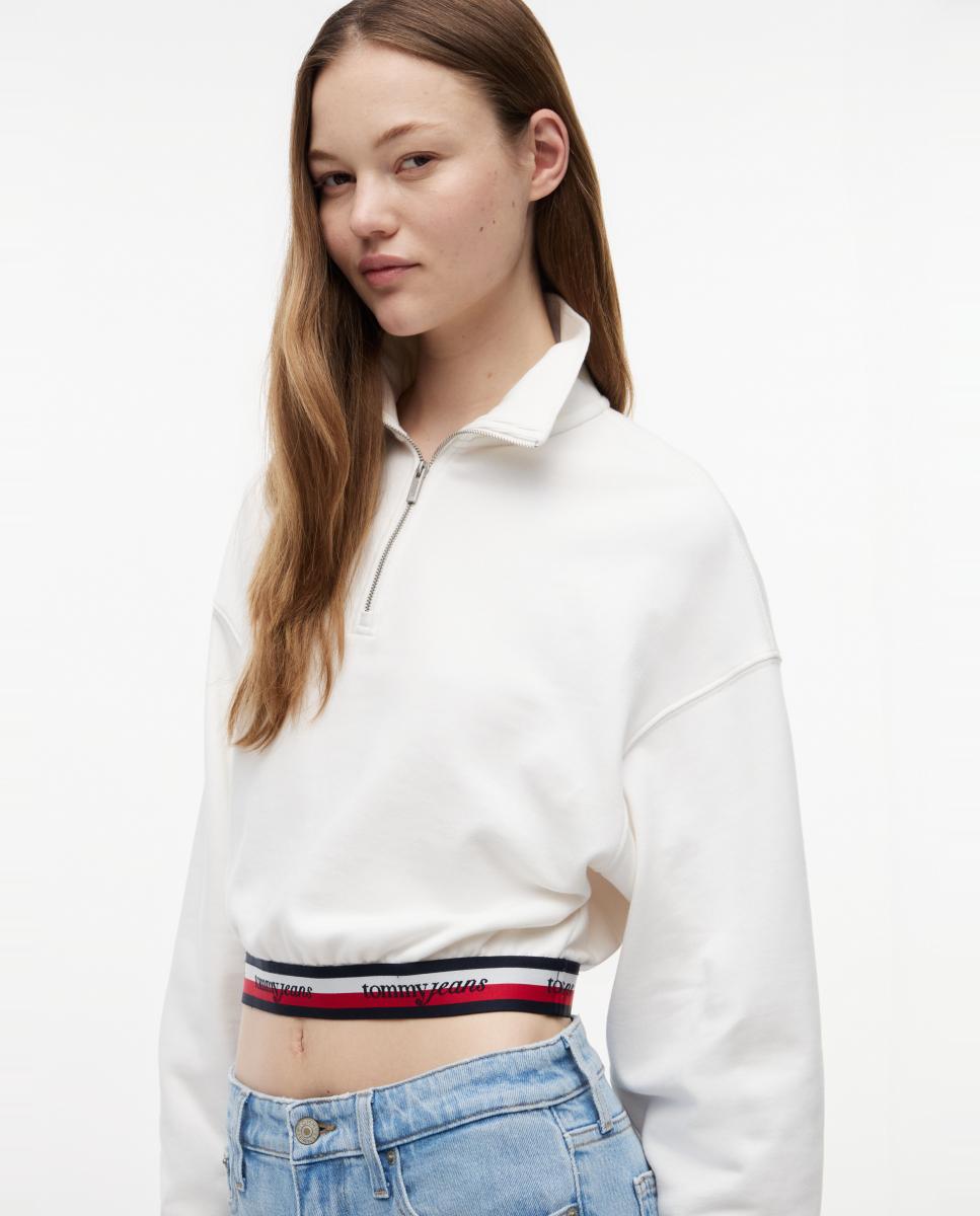 Sweatshirt com Silhueta Boxy e Meio Fecho de Correr Branco-2