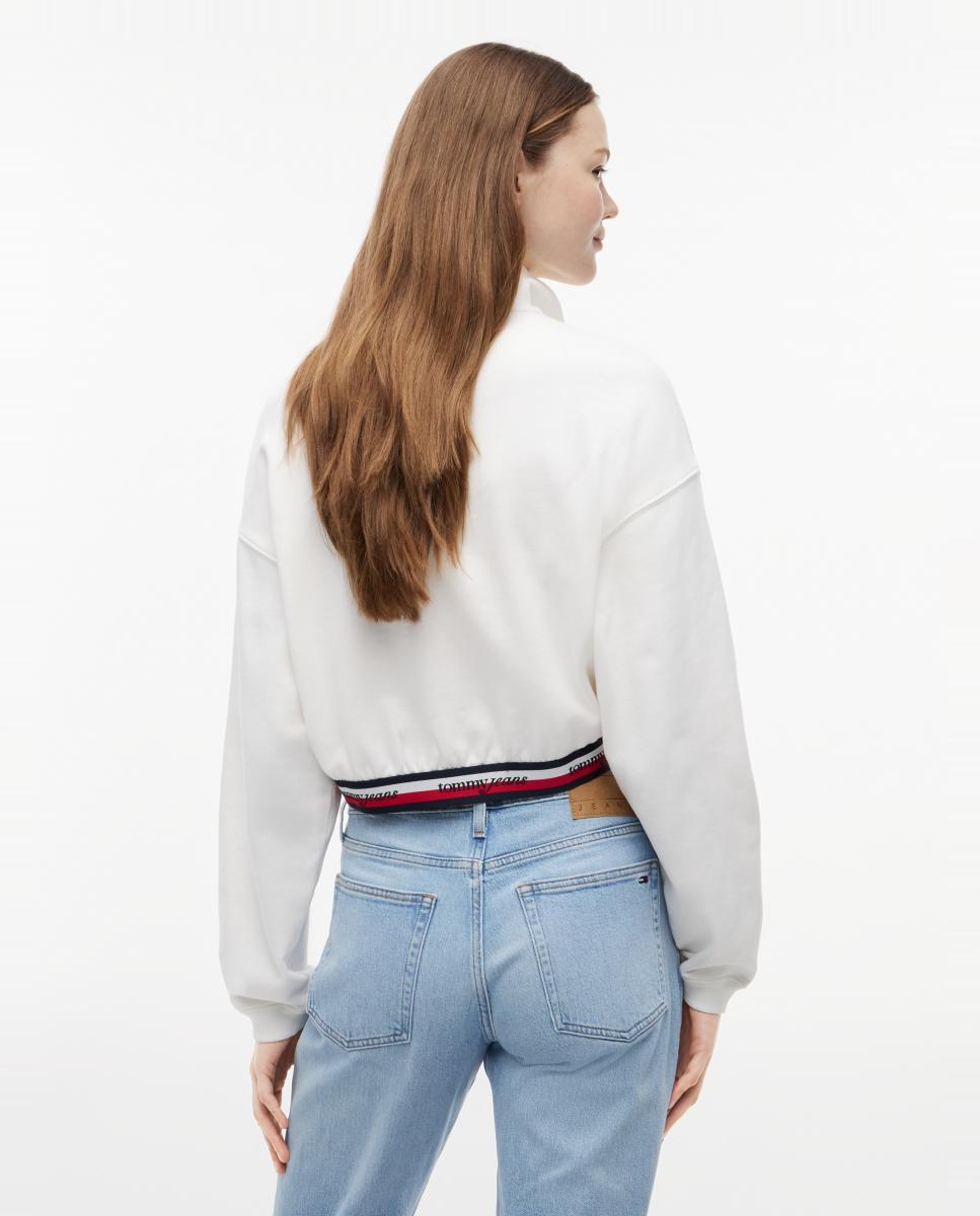 Sweatshirt com Silhueta Boxy e Meio Fecho de Correr Branco-3