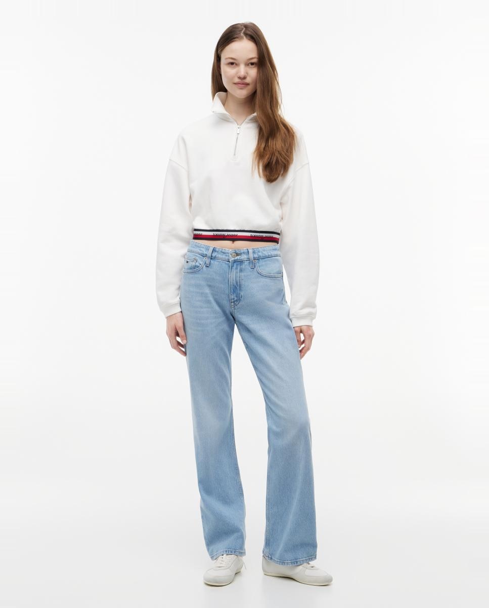 Sweatshirt com Silhueta Boxy e Meio Fecho de Correr Branco-5