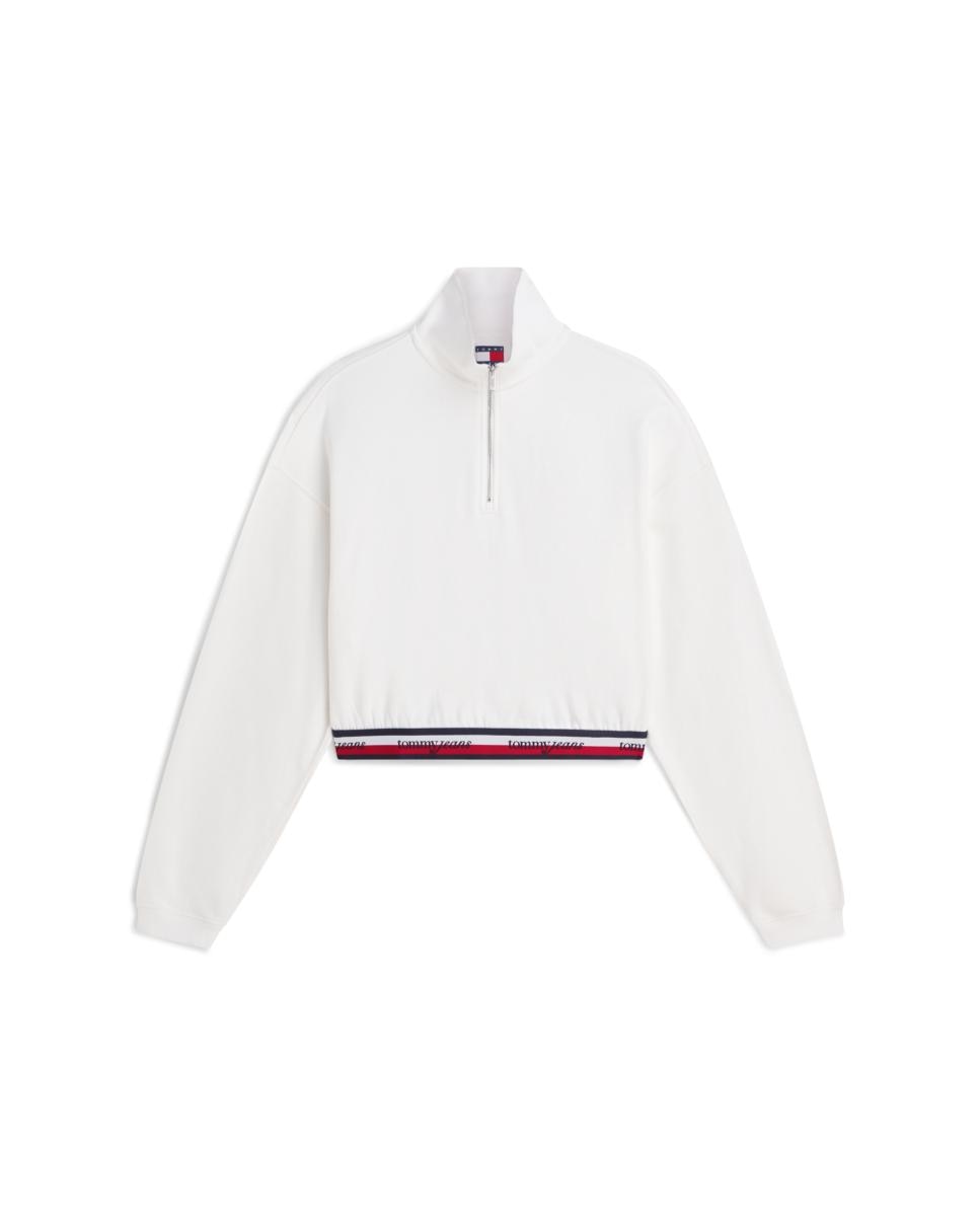 Sweatshirt com Silhueta Boxy e Meio Fecho de Correr Branco-4