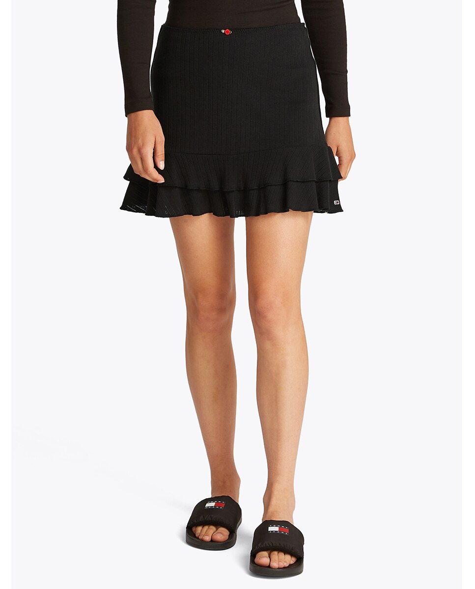 Minissaia em Tecido Pointelle Preto-2