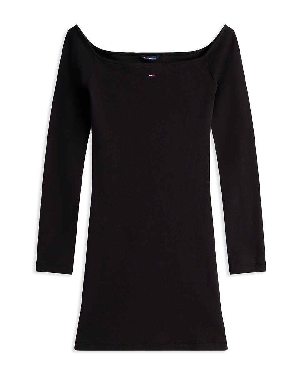 Vestido Mini com Decote à Barco Preto-4