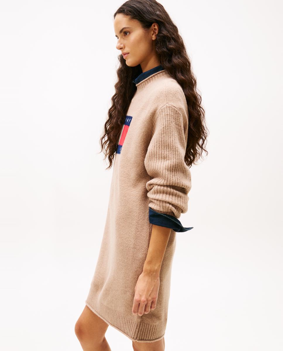 Vestido de Malha com Manga Comprida Castanho-3