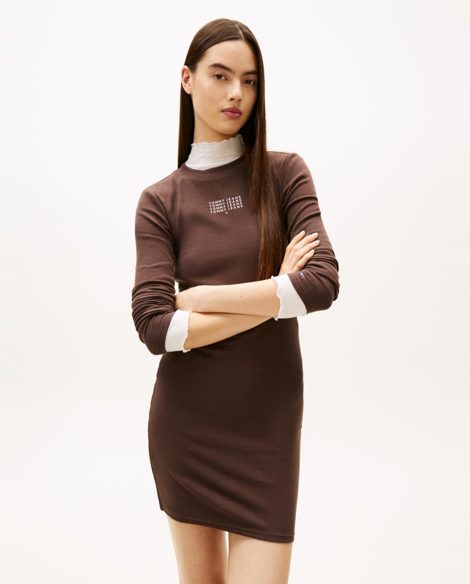 Vestido Slim Fit de Manga Comprida Preto-3