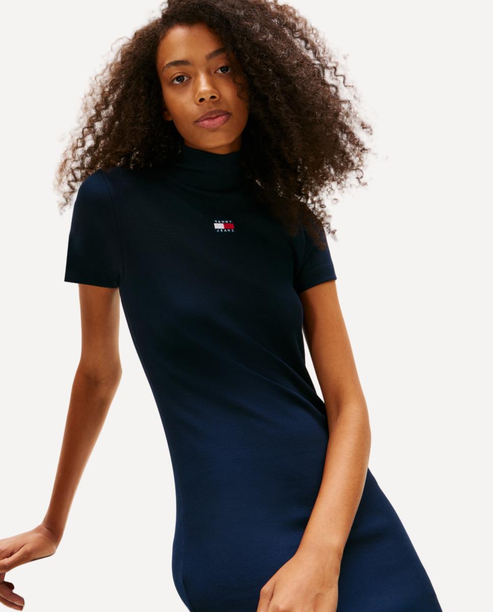 Vestido Slim Fit com Gola Mock Azul-marinho-2