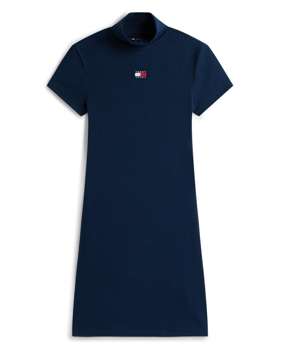 Vestido Slim Fit com Gola Mock Azul-marinho-5