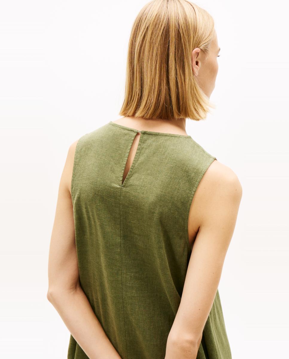 Vestido de Linho Linha A Verde-militar-2