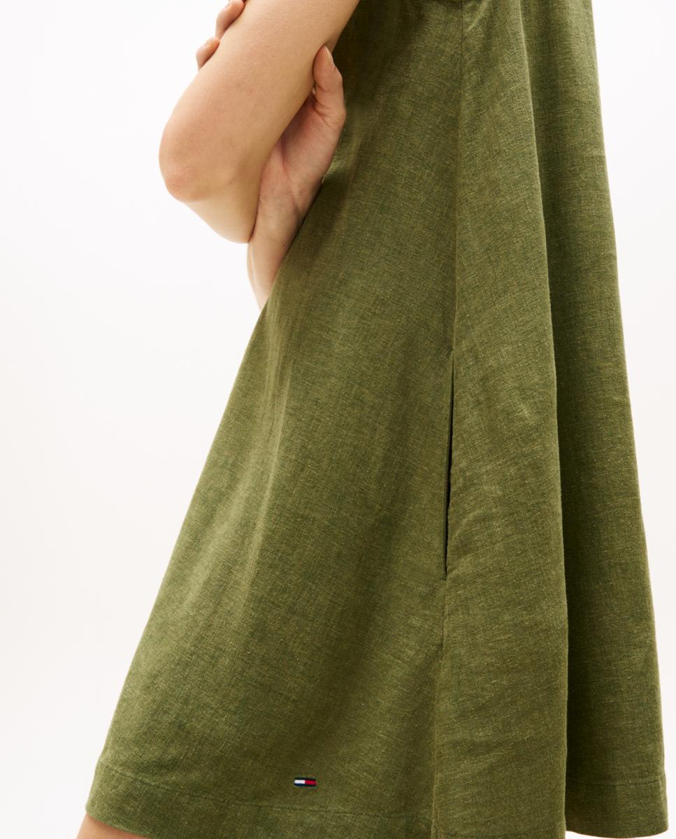 Vestido de Linho Linha A Verde-militar-3